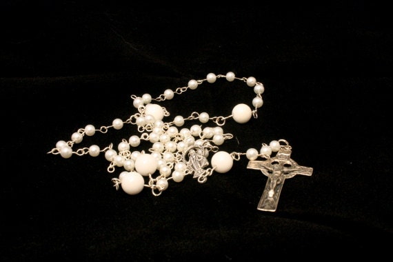 Rosary, White, Celtic, Catholic, Rosary Necklace