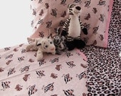 Girl toddler bedding leopard zebra butterfly pink black print crib sheet set 3 pc nursery bedding OOAK