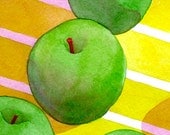 Four Green Apples, original watercolor