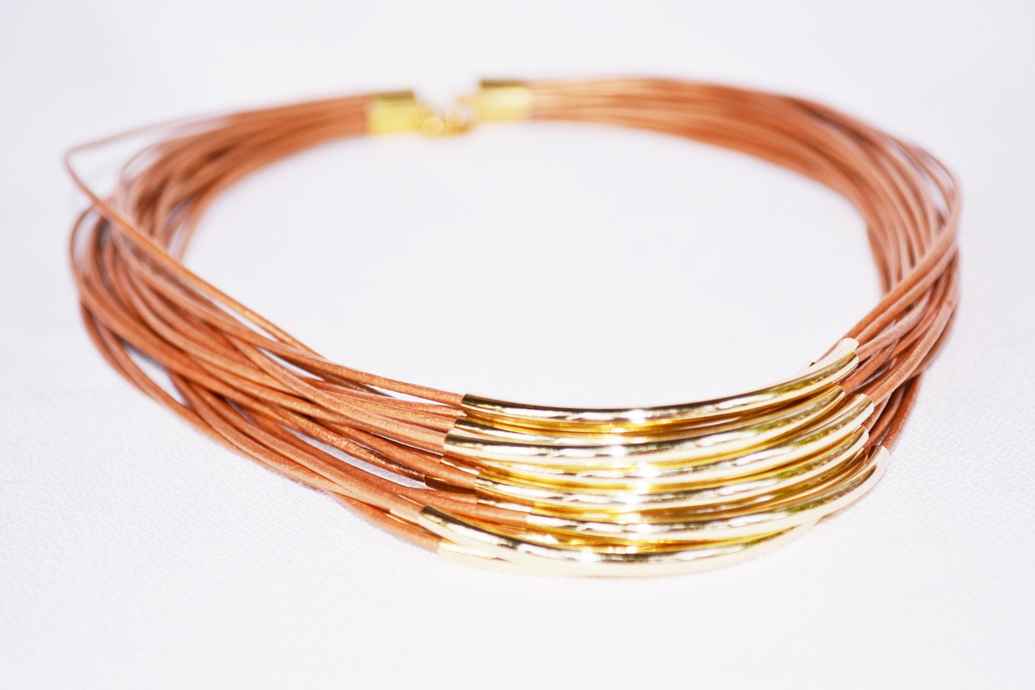 Statement Necklace- Chunky Necklace, Leather Necklace, Metal Necklace, Metallic Necklace, Gold Necklace