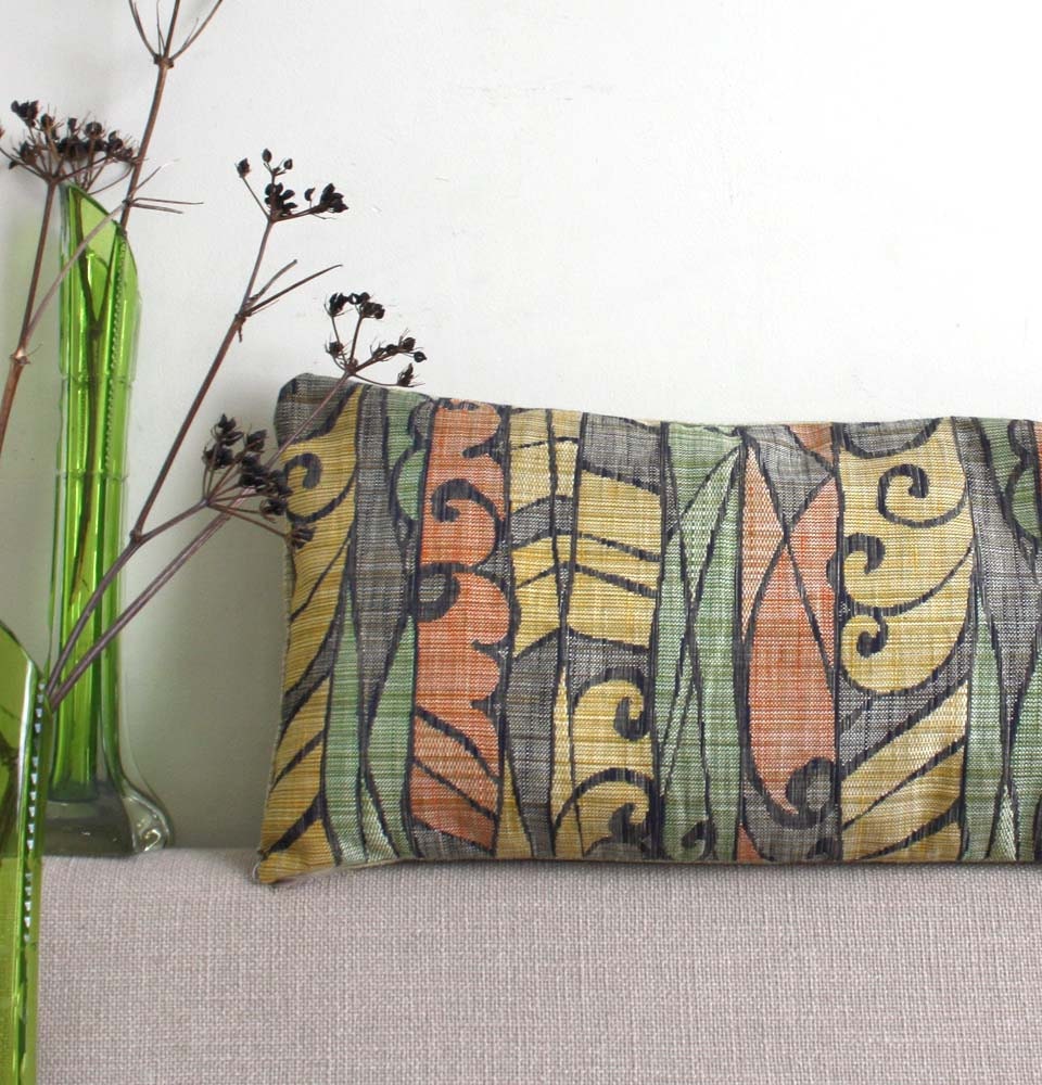 Tropical Pillow / Cushion Cover. Recycled Vintage Obi Sash. 30x65cm 12x26'' or 30x60