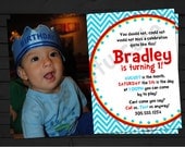 Red, White, Blue & Yellow Chevron Birthday Invitation Digital File YOU-PRINT Il_170x135