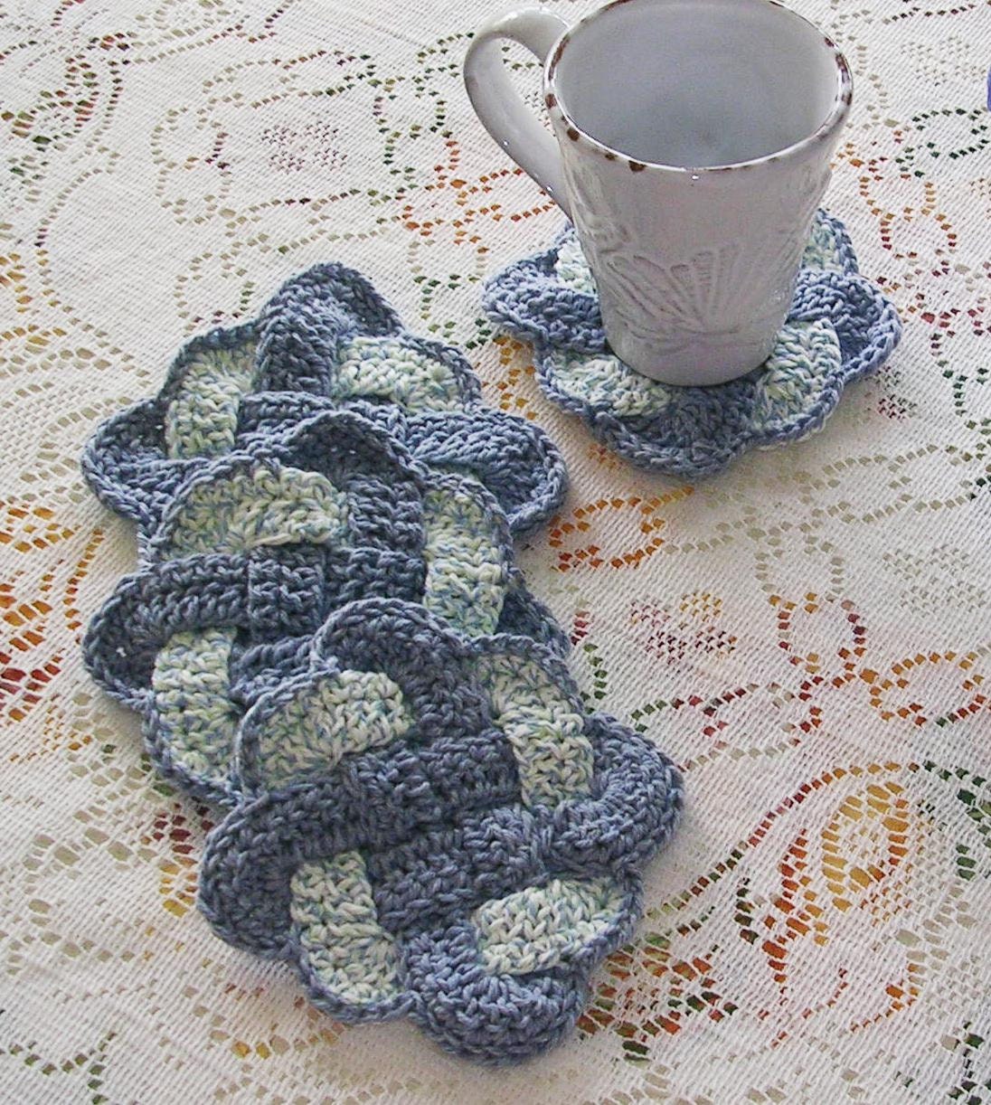 Crochet Coasters - Set of 4 Blue Celtic Knots