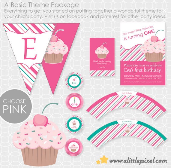 Cupcake Party Theme Basic Package - Personalized Printable Il_570xn