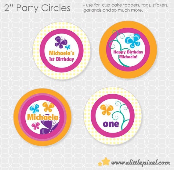 Butterfly Party Circles- Personalized Printable Il_570xn
