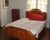 Antique Hand-Carved Early 20th Century Country French Tiger Maple Wood Classic and Charmed Bed