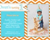DIY Orange Blue Teal Birthday Party  PRINTABLE Photo  Invitation 5x7  First 1st Birthday -Cupcake express