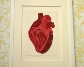Quilled human heart, Fine art anatomical diagram, framed quilled fine art, doctor decor