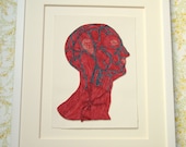 Quilled veins of the head, Fine art anatomical diagram, framed quilled fine art, doctor decor