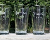 11 Groom or Groomsmen Etched pint glass, Best man gift, Groomsman gift, beer glasses, sand blasted, engraved