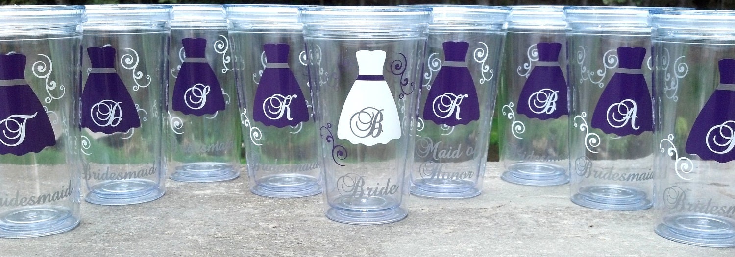5 Bridesmaid gift Tumblers, 16 ounce insulated tumblers with lid and straw, acrylic Bridesmaid or Maid of honor for wedding day.