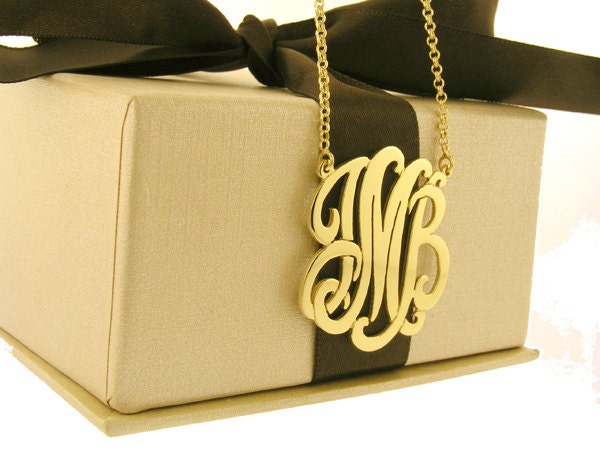 Monogram necklace - 1 inch Personalized Monogram - 925 Sterling silver 18k Gold Plated