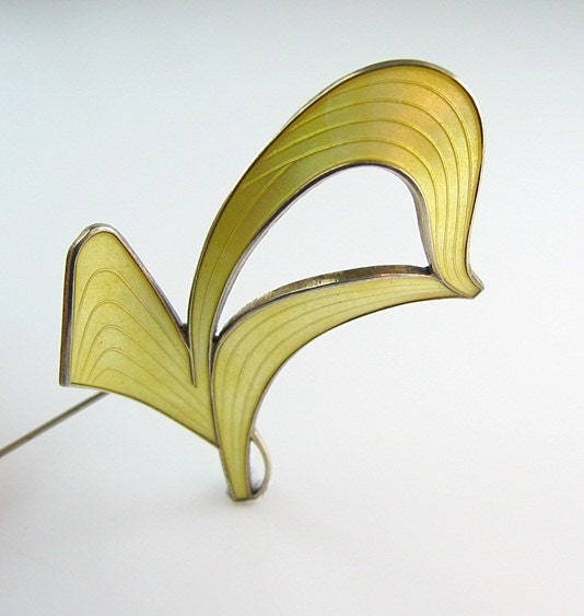 Norway Modernist Enamel Pin Yellow Abstract Mid Century Ivar T. Holth 1950s Sterling Silver Jewlery