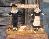 Primitivie Thanksgiving Fall Centerpiece or Decoration - Pilgrim Man and Woman - For your Dinner Table, Hutch, Mantel or Shelf