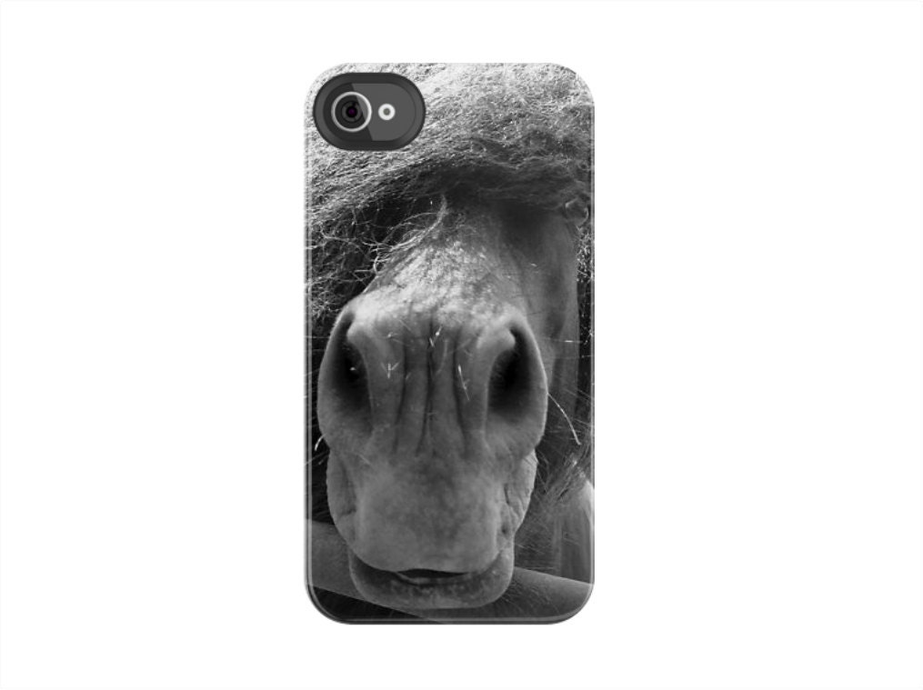 iPhone 4 Case Mr Personality Horse Stallion Rustic Country Black White Silly Funny Fall Autumn iPhone 4/4s Hard Case Gift Idea Him Her