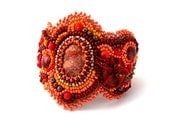 Bead Embroidered Bracelet, Beadwork bracelet jewelry, Seed bead bracelet, Beaded jewelry, Orange, brown, summer fashion