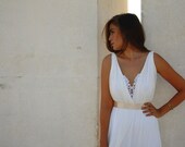 wedding dress deep V neck  with embroidery