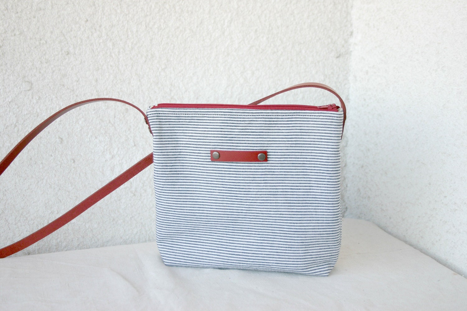 Every Day Bagred leather strap cross-body bag stripes nautical