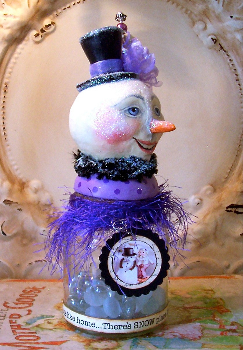 Vintage style Folk Art one of a kind original snowman candy container Primitive Doll Like character