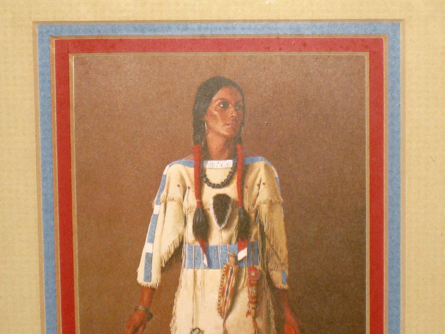 Price Reduced / Vntg. INDIAN MAIDEN Print / Framed & Matted / Estate Sale Find / Lovely Wooden Frame