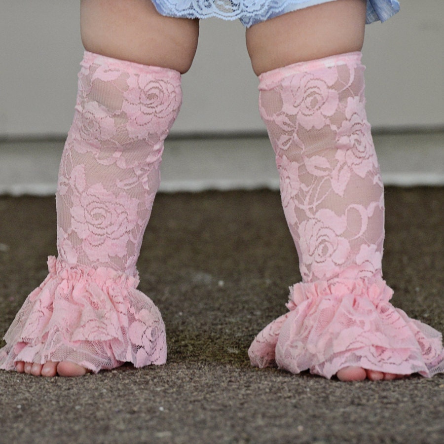 Baby Ruffle Lace Leg Warmers- Baby Pink - Lace leg warmer - 16 colors and more