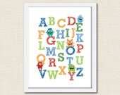 Boy Monster Alphabet Art Print, 8x10, Unframed