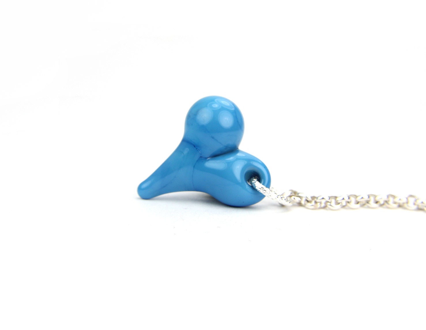 Blue Sapphire Cobalt Peacock Pendant Lampwork Heart Necklace