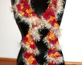 Scarf Ruffle Crocheted Fuzzy in Maroon, Rose, Orange, and Tan
