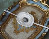 Newborn Headband photo prop, handmade burnt edge satin flower, center stone embellishment