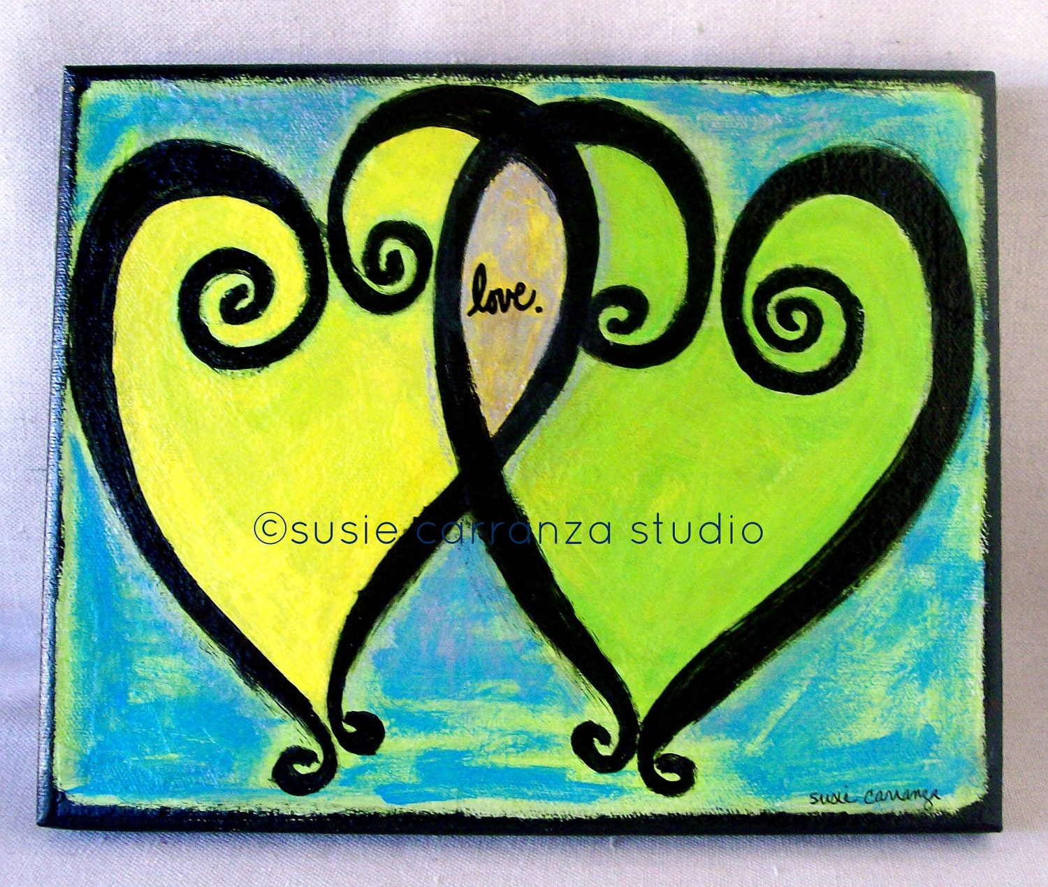 Original 8" X 10" Canvas Art - "love." by Susie Carranza.  Acrylic paints on canvas. Susie Carranza Studio.