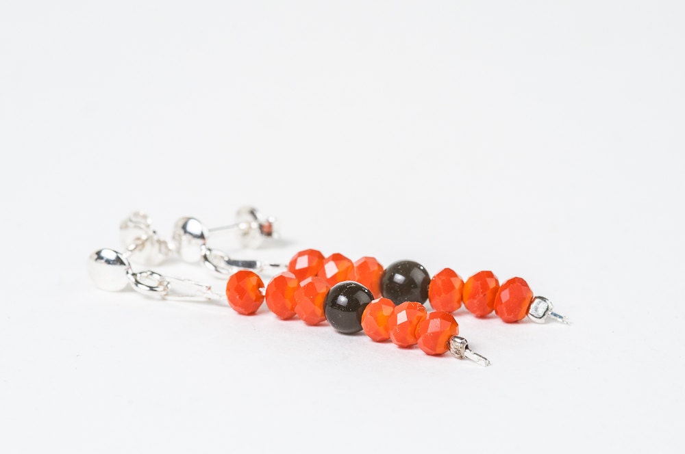 Drop Earrings Black and Orange Earrings Minimalist Dangle Crystal Autumn Jewelry