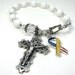 White Rosary Bracelet Keep My Son Safe Flag Ribbon Crucifix Catholic Vintage Swarovski Crystal Bead
