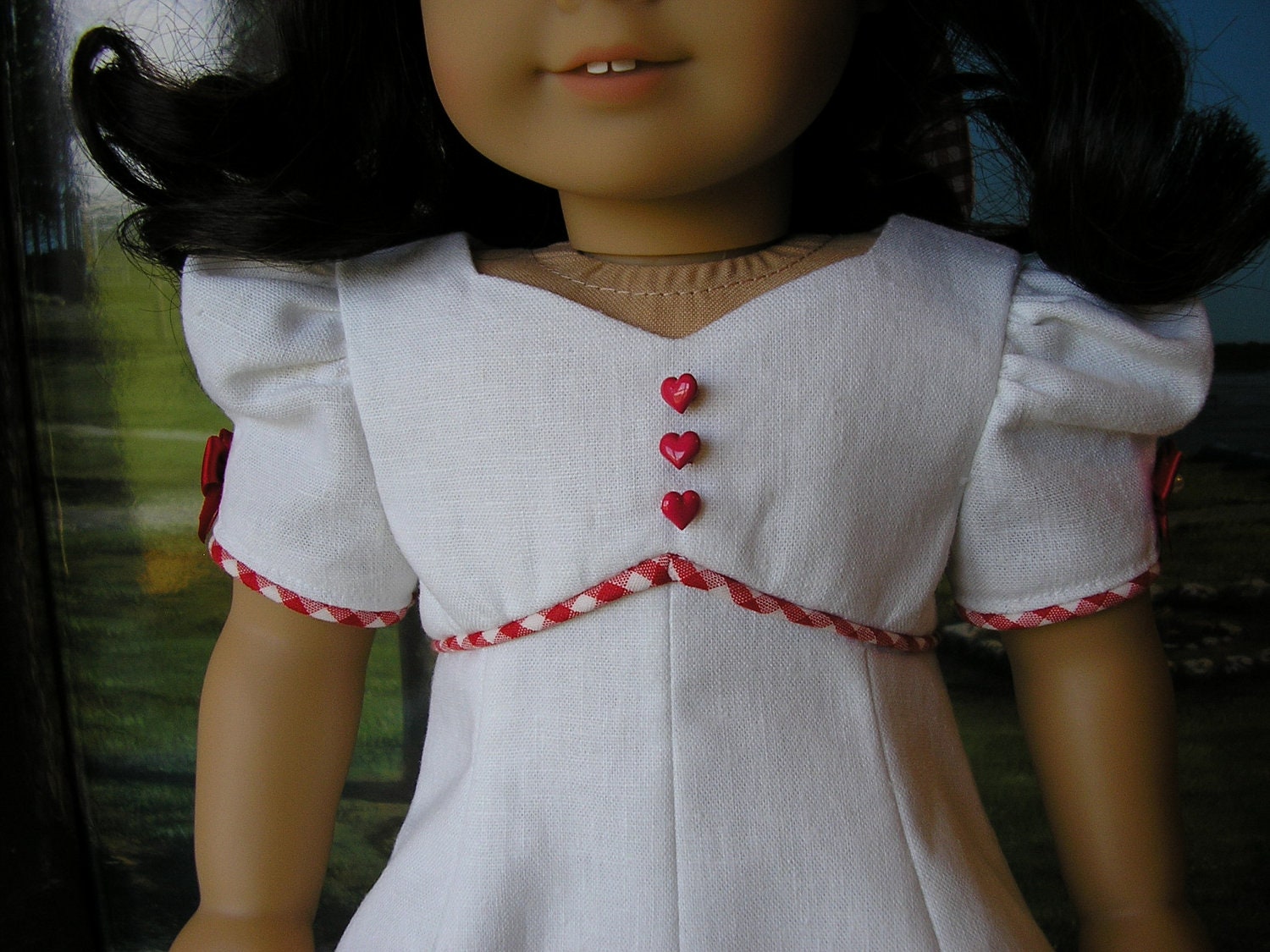 Clearance priced - 30% off - American Girl linen princess seamed vintage style dress, with hairbow