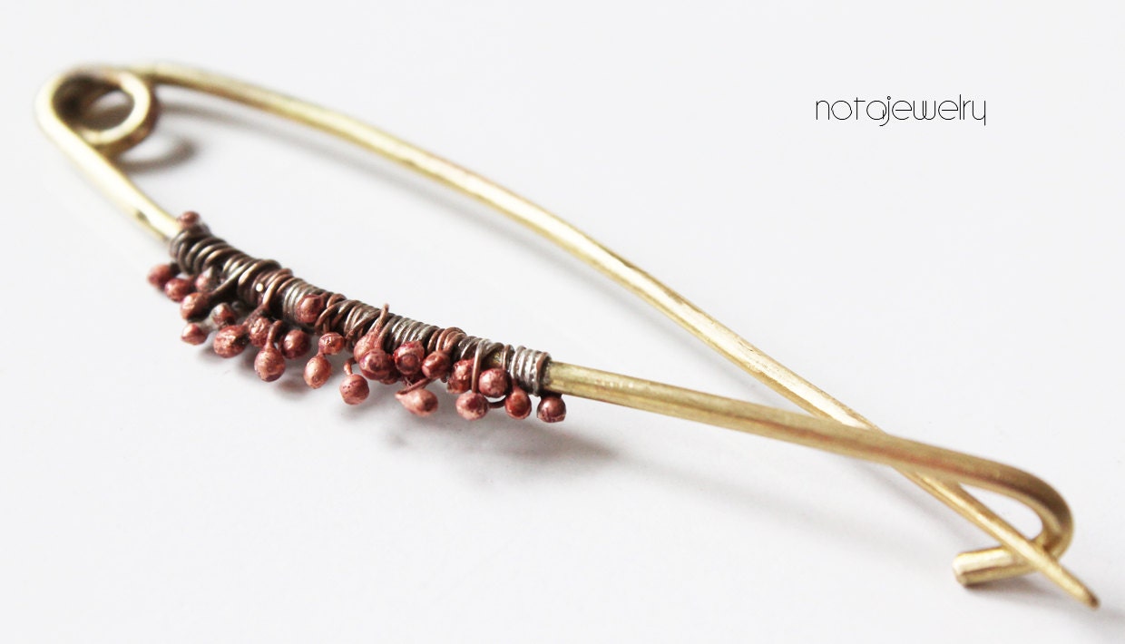 Modern handmade jewelry - sweater pin - unique jewelry - unique brass and copper pin. Known as "77 dwarfs".
