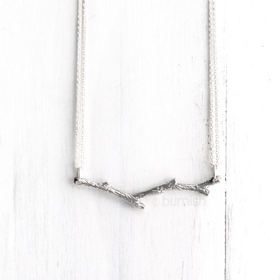 Silver Branch Necklace / Sterling Silver Tree Branch Twig Necklace / Nature Inspired Jewelry by burnish
