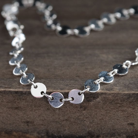 Tiny Silver Dots Bracelet / Simple Circle Link Chain Bracelet / Minimalist Sterling Silver Jewelry by burnish