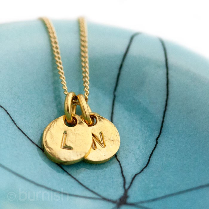 Gold Personalized Necklace / Two Initials Monogram Necklace / Hand Stamped Jewelry
