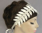 Bridal Headband / weddings sash belt in Historical Roman Style Made with Ivory Satin. Handmade