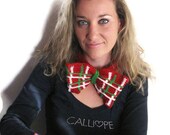 Knitted Hair Bow, Knit Headband, Hair Tie and Bow Tie, Knitted Bow by Solandia, red, white,  green, gift, women hair accessories