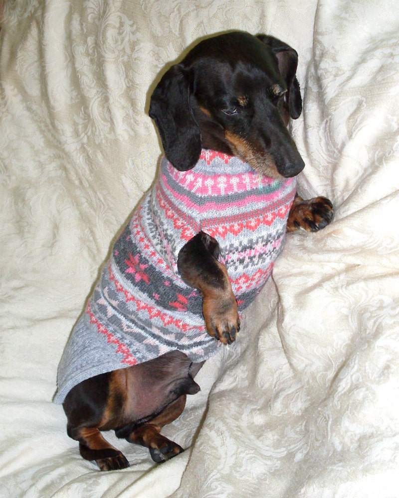 Fair Isle dachshund sweater jumper handmade pets clothing in cotton wool blend