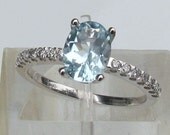 Aquamarine Engagement Ring in 14k White Gold Diamond Accented Ring March Birthstone Gemstone Jewelry