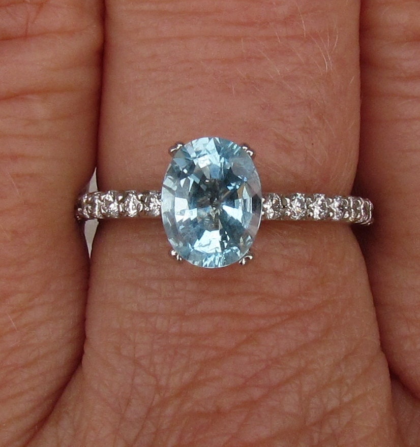Aquamarine Engagement Ring in 14k Gold Diamond Accented Setting March Birthstone Gemstone Jewelry