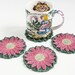 Coasters // Crocheted // Honeysuckle Pink Gerbera Daisy // Housewarming Gift // Gift for the Home // Wedding Shower Gift
