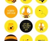 Bumble Bee Printable 1" Circle (Cupcake Toppers, Stickers, Tags, etc) - cielocity