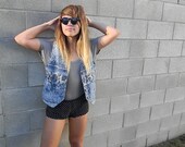 90s blue denim floral patchwork vest