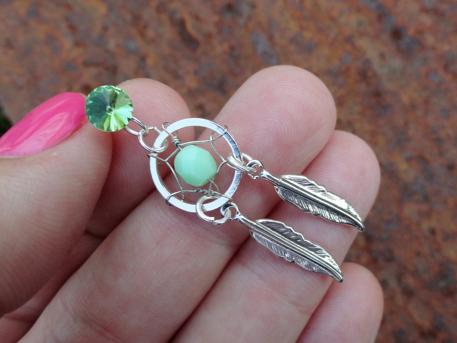 Tragus Peridot Green Dream Catcher Piercing Cartilage 316L Barbell