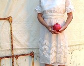 Prairie bride  summer snow wedding Antique vintage Edwardian handmade rustic short dress  lace spring cottage shabby