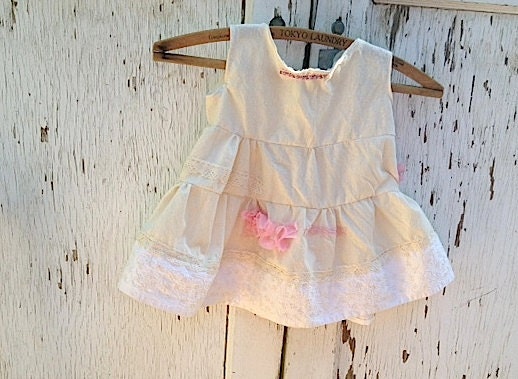 CUSTOM  Made to order baby rustic boho prairie rustic cowgirl ecru pinks pale green roses lace handmade dress