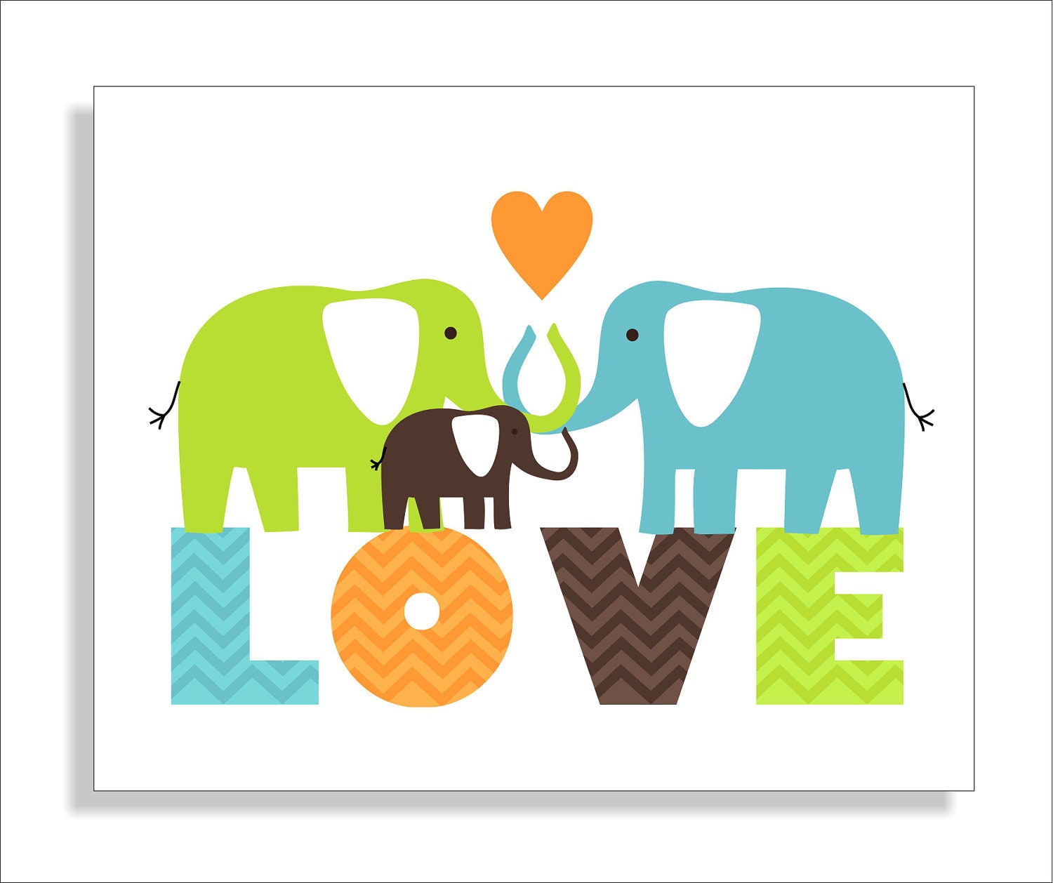 Elephant love, children's wall art, elephant nursery, kids wall art, nursery decor -8x10