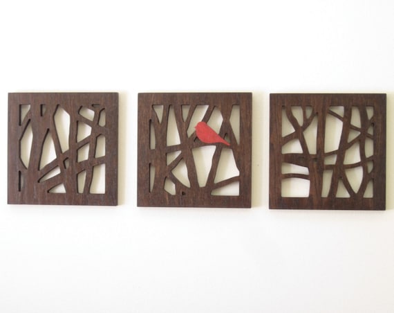 Red Bird Triptych Wall Art Set by EclipsedbyNature